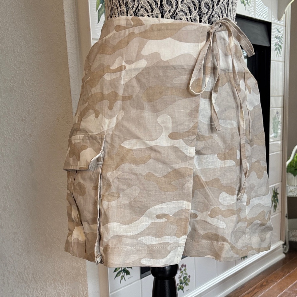 Zara Beige Camo Wrap Mini Skirt